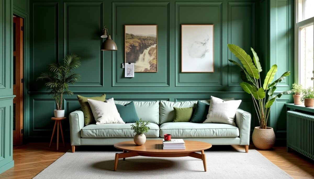 Salon en vert d'eau et bois : inspirations déco pour un espace serein et chaleureux Salon en vert d'eau et bois : inspirations déco pour un espace serein et chaleureux